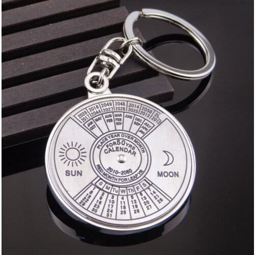 Wholesale Mini Retro Trendy Stainless Steel Super Perpetual Calendar Unique Metal Key Chain Ring 50 Years Keyring KeyChain