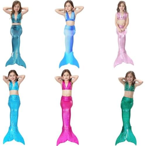 3 Pcs/set Kids Swimmable Mermaid Tail for Girls Swimming Bating Suit Mermaid Cosplay Costume Swimsuit can add Monofin Fin