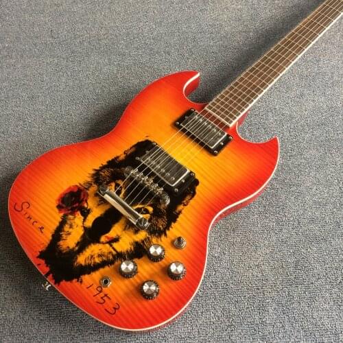 Rosewood fingerboard electric guitar, chrome hardware, Cherry Flame Maple, Solid mahogany body electric guitar, Free shipping