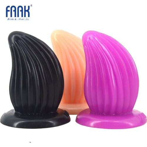 FAAK Newest Anal Plug with Suction Cup Ribbed Surface Anal Dildo Shell Design Curved Butt Plug Lesbian Gay Masturbate Sex Toys