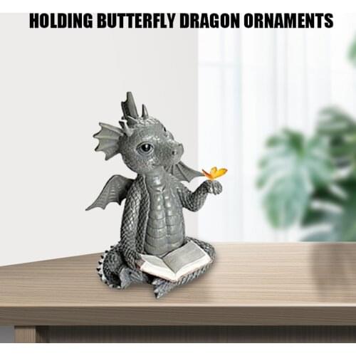 Dragon Figure Lilli With Butterfly Resin Statue With A Book On Hand Super Cute Desktop Ornament Home Decoration Accessories