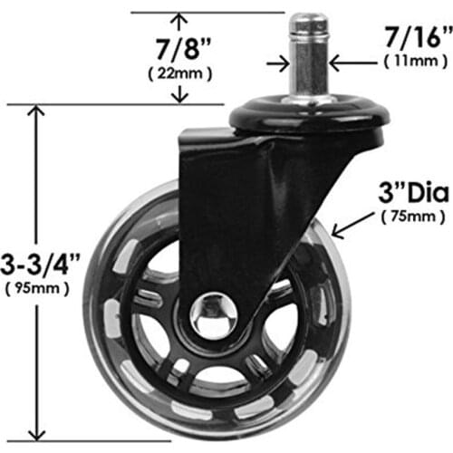 5pcs/Lot 3" Universal Mute Wheel Replacement Office Chair Swivel Casters Floor Protecting Rubber Office Chair Caster Wheels