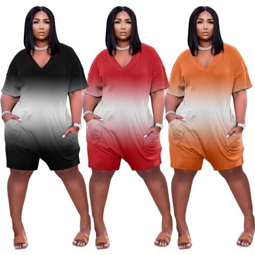Rompers for Women Clothing Fashion Pocket Zipper Personality Gradient Simple Loose Casual Jumpsuit Summer Wholesale Dropshipping