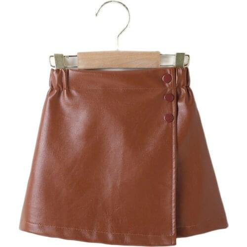 Toddler Girls Brown PU Leather Skirt Children Clothes 2021 New Solid Color Wrap Midi Skirts Spring Autumn Bottoms Skirt Shorts 7