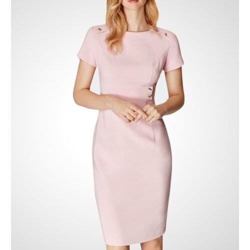 Summer Party Basic Dresses Ladies Short sleeve Womens Solid Mini Dress O Neck Casual Slim Pencil Short Dress B170