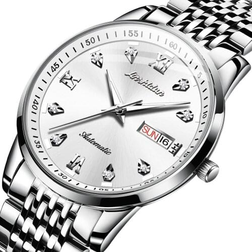 Brand hot-selling new mens watches Mens business fashion automatic mechanical diamond waterproof watches. Multifunctional cale