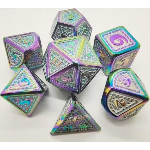 Retro Metal Dices 7PCS/Set Metal Dragon Scale Carved Dnd Dice Set Dados Rpg Board Game Polyhedral Dices d4 d6 d8 d10 d12 d20