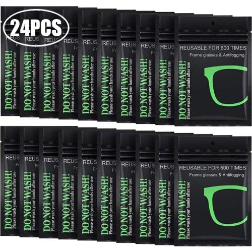 24PACK Reusable Anti-Fog Wipes Glasses Pre-moistened Antifog Lens Cloth Defogger Eyeglass Wipe Prevent Fogging for Glasses