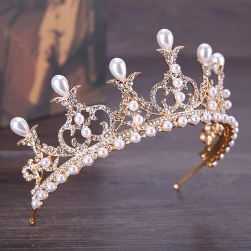 New Fashion Pearl Bride Wedding Crowns Headband Exquisite Crystal Bridal Hair Accessories Hairband Birthday Tiaras Jewelry