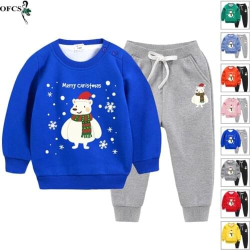 New Boys Girls Winter Suit Child Sports Thick Fleece Sweatshirt+Pants 2pcs/Sets Childrens Clothing 2-10 Years Casual Sweatpants