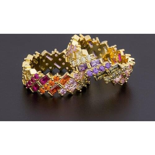 New Geometric Luxury Boho Rainbow Copper Cubic Zirconia Ring For Women Charm Gold Color Crystal Rings Fine Party Wedding Jewelry