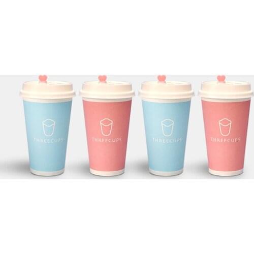 50pcs High quality pink/blue disposable cup 300ml party favors drinking milk tea water paper cups takeaway coffee cup with lid