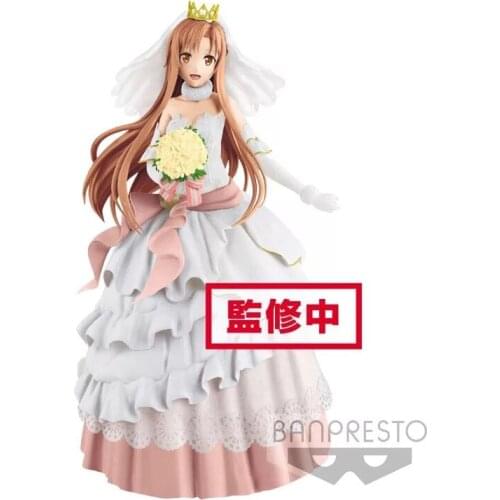 Original Bandai Anime Swore Art Online EXQ Yuuki Asuna Wedding Dress Pvc Anime Action & Toy Figures Model Toys for Children