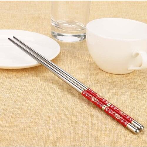 1Pair Length White Flower Pattern Stainless Steel Chopsticks Pair New Japanese Chinese Korean Reusable Chopsticks Tableware