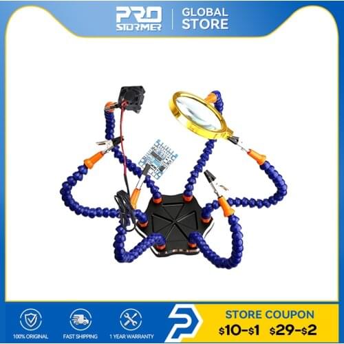 Soldering Holder 3X Magnifier with Fan Welding Helping Hand 6 pcs Flexible Arms Soldering Third Hand Welding Station PROSTORMER
