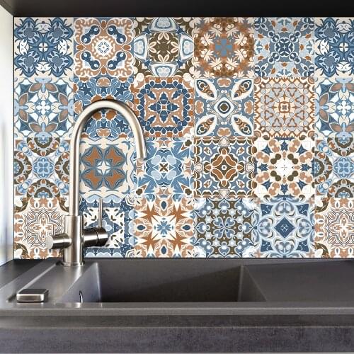 Retro Pattern Strip Ceramic Tiles Wall Sticker Sofa TV Background Kitchen Wall Home Decor Wall Decals Peel & Stick Art Wallpaper