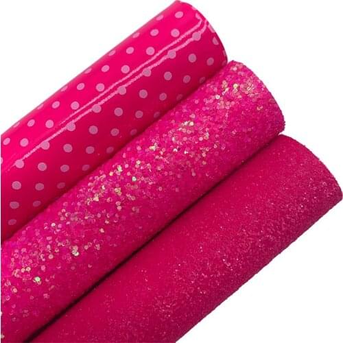 Rose Chunky Glitter Leather Fabric Polka Dots Printed Synthetic Leather Vinly Leather Sheets For BOWS DIY 21X29CMG567