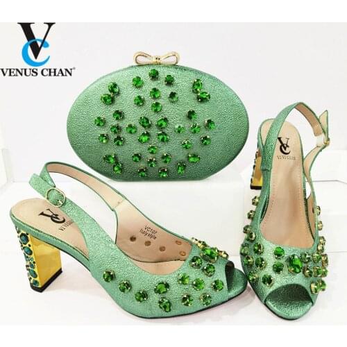 Lady Shoes and Bag to Match Green Color Nigerian Women Shoes Matching Bag Retro Italian Comfortable Heels Sandals for Wedding