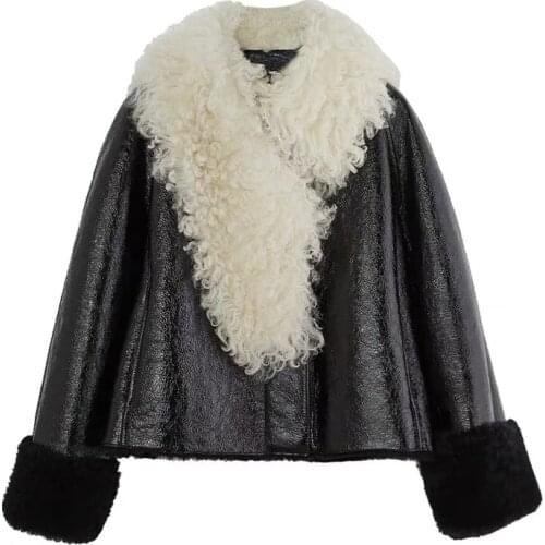 Natural Sheep Real Fur Coat Winter Jacket Women 2021 Casual Style Clothes Oversized Collar Thick Warm Lamb Wool Outerwear