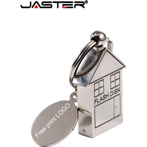 JASTER Metal House Silver USB Flash Drive 4GB 8GB 16GB 32GB 64GB Real Capacity Flash Disk 2.0 Custom LOGO Free Gift Key Chain