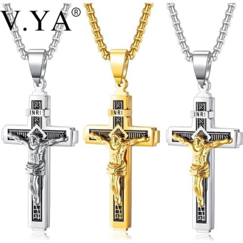 V.YA Punk Cross Stainless Steel Necklaces For Men & Women The Fast Men Chain Necklace Cross Accessories Jewelry Male Gift