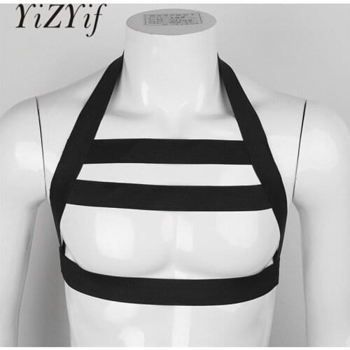 YiZYiF fetish Men zentai Lingerie harness men arnes hombre Nylon Halter Backless Elastic Body Chest Harness Sexy Costume Belt