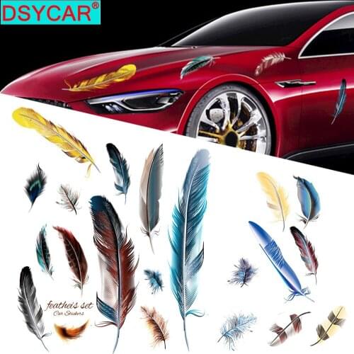 DSYCAR 1Pcs Funny 3D Cartoon Colorful Feather Car Stickers Decal Vinyl Cover Body Scratched Car Styling Motorcycle Accessories