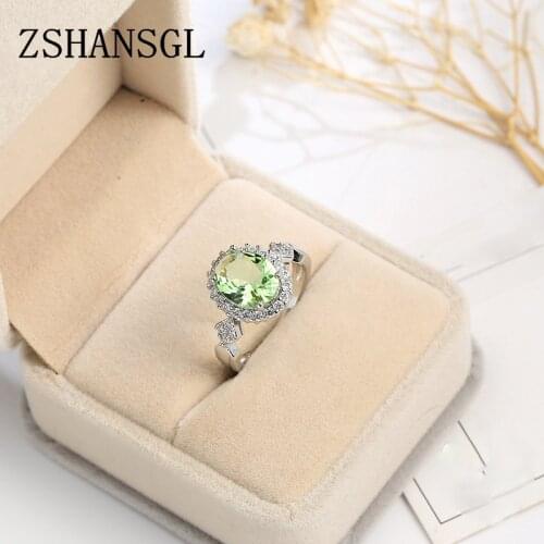 Oval Light Green CZ Wedding Rings for Women Plata Micro Paved 2.0ct AAA Zircon Engagement Rings female anel bague femme