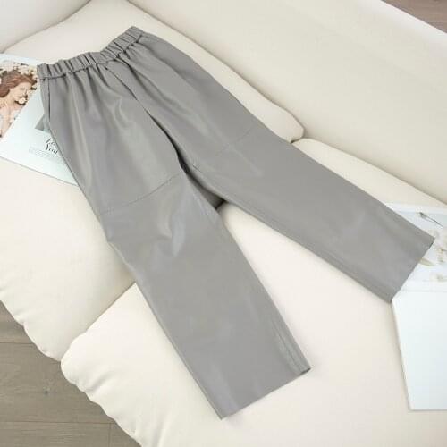 Genuine leather harem pants Womens real sheepskin trousers high waist plus size women pants 2020 new Elastic waist streetwear