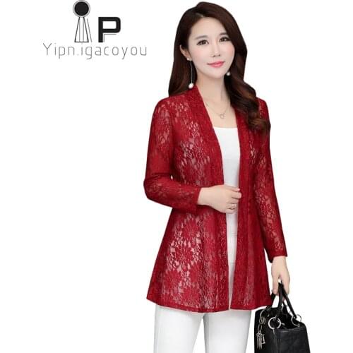 Summer Lace Shawl Cardigan Women Long Net yarn Sun Protection Clothing Plus size Thin Long sleeve Tops Oversize Women Coat 5XL