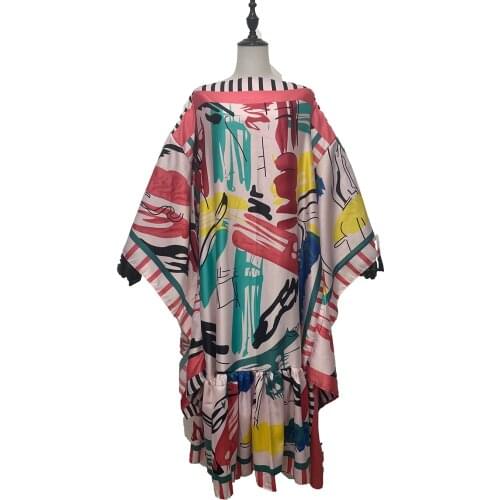 Newest Colorful 2021 Summer Bohemian Silk Batwing Sleeve Kuwait Muslim Maxi Dresses Traditional Ramadan Abaya Kaftan Robe Gowns