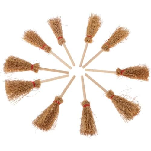 1/12 Dollhouse Miniature Accessories - 10 Pieces Wooden Broom Set Cleaning Tools for Fairy Garden and Any Rooms