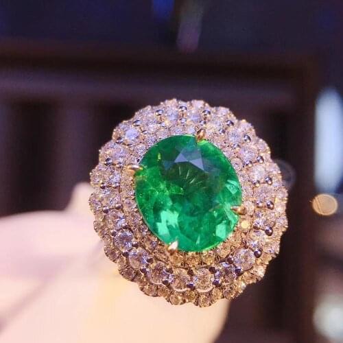 1.3Carat Oval Cut Natural Emerald Wedding Anniversary Ring Nautral Diamond Ring Pendant Dual Use Real14k White Gold For Women