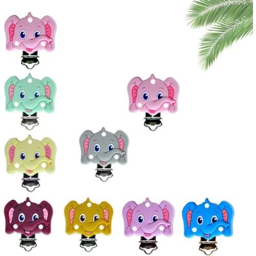 Kovict 10/20/50Pcs New Cartoon Elephant Silicone Clip Stainless Steel Clamp DIY Pacifier Chain Necklace Bracelet Accessories