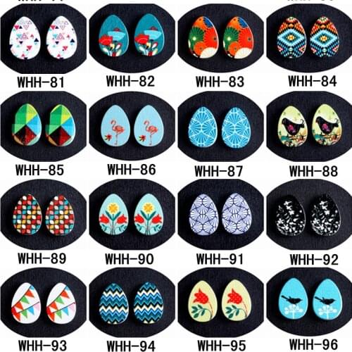 20PCS 13x18mm Retro patterns Tear Drop Shape Painted Wood Laser Cut Cabochon DIY Rings Earrings Brooch pendant WHH-81-96