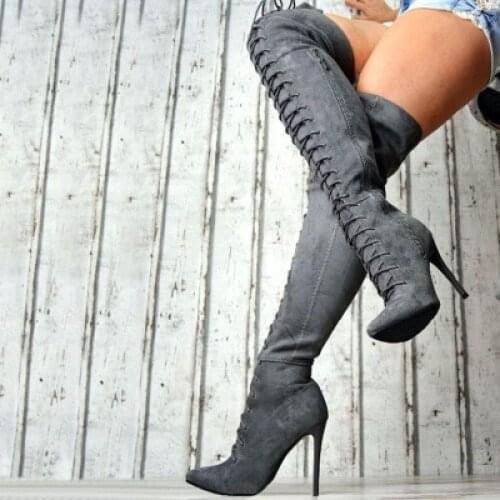 2021 Fashion Womens Lacing Over The Knee Boots Sexy Winter Keep Warm Female Thigh Boots Solid Color Ladies Over The Knee Boots