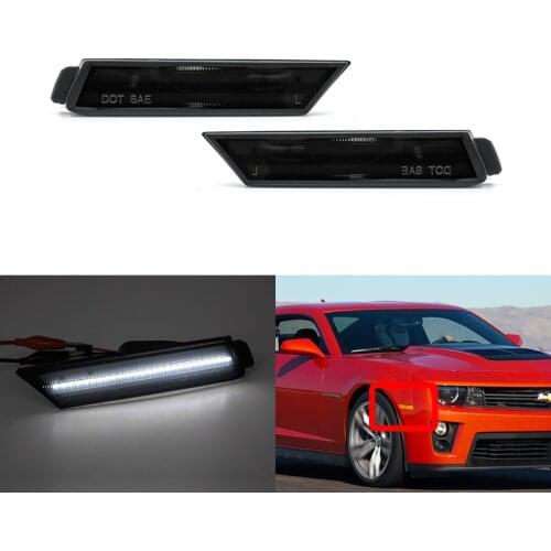 2x Fits For Chevrolet Chevy Camaro 2010-2015 Smoked Lens White Led Front Fender Side Marker Lights