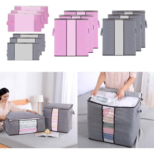 3Pcs Foldable Closet Organizer 150L Charcoal Fiber Clothing Storage Bags Clothes Sweater Container