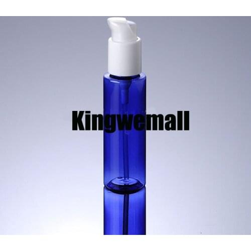 300pcs/lot 100ml Plastic Lotion Flat Shoulder Container Blue Bottle with White Press Pump For Cosmetic Packaging FBG30