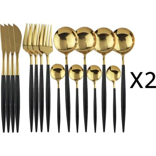 32Pcs Black Gold Dinnerware Set Knife Fork Spoon Luxury Cutlery Set Stainless Steel Tableware Set Kitchen Flatware Set