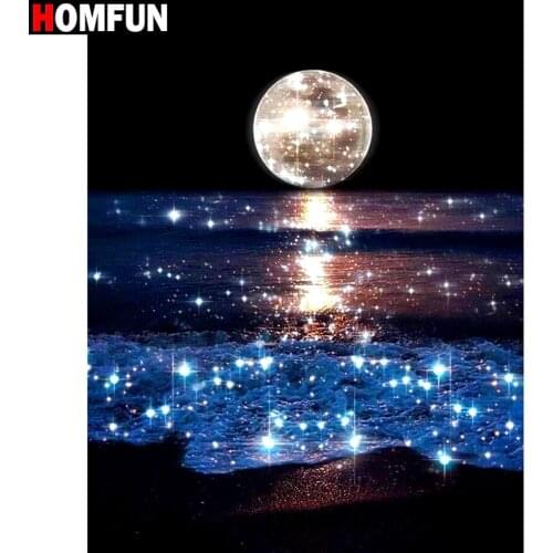 HOMFUN Full Square/Round Drill 5D DIY Diamond Painting "moon sea waves" 3D Diamond Embroidery Cross Stitch Home Decor Gift