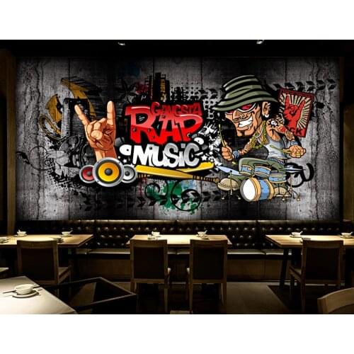 Free Shipping 3D Custom Photo Wallpaper Retro Hip Hop Rock Music Bar Mural Wallpaper KTV Background Wallpaper Fashion Mural