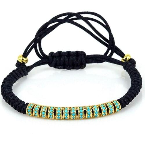 Anil Arjandas Men Bracelets 24K Rose Beads Micro Pave Blue CZ Beads Braided Cord Macrame Bracelets For Women Pulseira Feminina