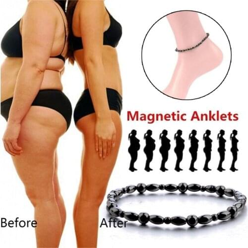 Unisex Women Men Fashion Magnetic Black Stone Weight Loss Anklets Natural Brazilian Black Stone Health Care Anklets Slimming