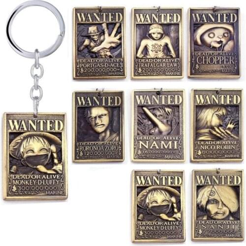 ONE PIECE Wanted Poster Key Chain 2 colors Warrant Key Rings For Gift Chaveiro Car Keychain Anime Key Holder Souvenir Car