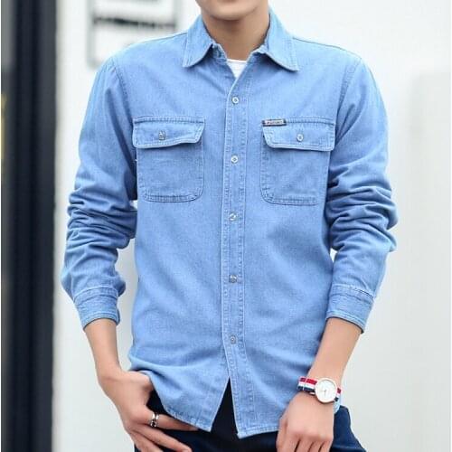 Denim Shirt for Men Long Sleeve 2021 Spring Autumn Blue Sunscreen Work Clothes Plus Size S-4XL Denim Jeans Shirt Man Thin Coat