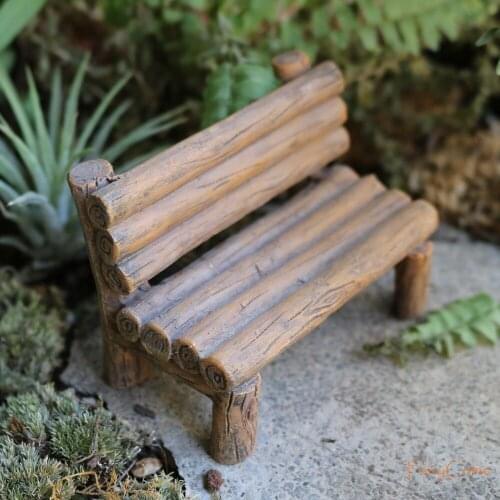 FairyCome Miniature Garden Bench Resin Wooden-look Fairy Garden Mini Park Bench Dollhouse Miniature Garden Furniture Accessories