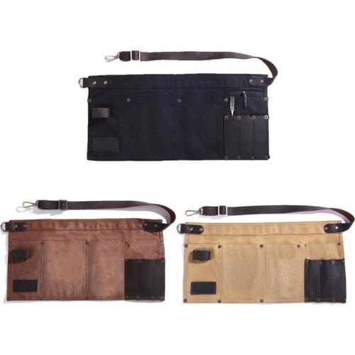 Multi-pocket Apron For Women Real Leather Canvas Half Pocket Apron Waitress Teacher Supplier Cosmetic Apron Home Doco