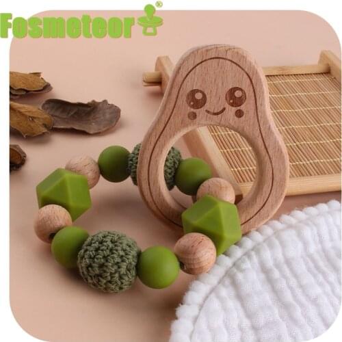 Fosmeteor 1pcs Baby Teether Bracelet Cute Wooden Baby Beech Toy No BPA Solid Color Infant Baby Bracelet Teething Gifts