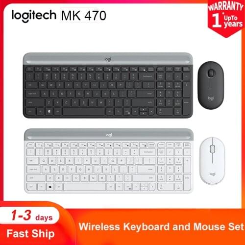 Logitech Slim Wireless Keyboard And Mouse Combo MK470 Compact Keyboards Pebble Mice Set 12FN Shortcuts USB Receiver 2.4 GHz Home